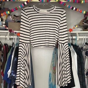 *NEVER WORN* Aubrey 3+1 Trumpet Sleeve Crop Stripe Top
